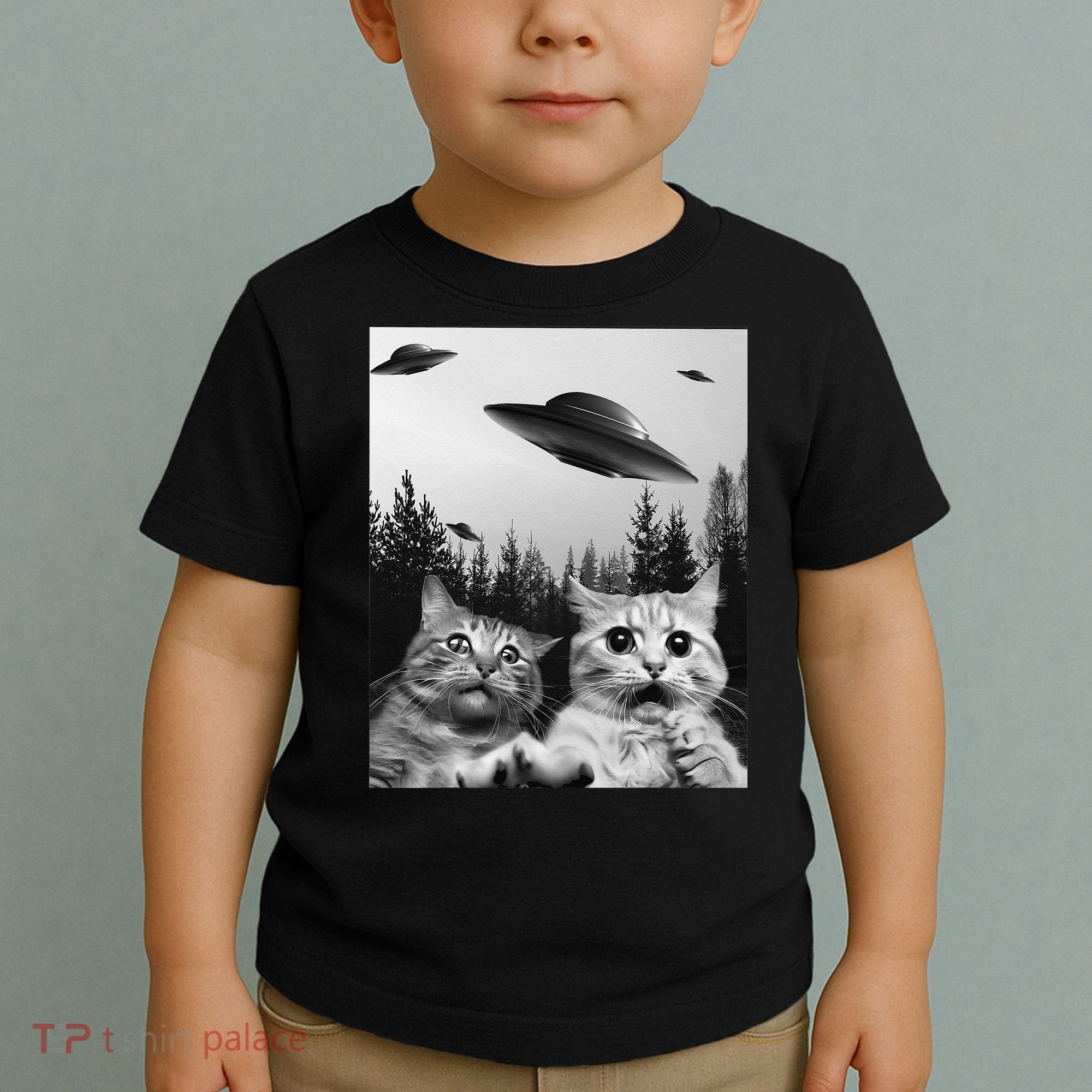 Funny Cat Selfie with UFOs Toddler T-Shirt