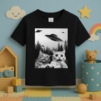 Funny Cat Selfie with UFOs Toddler T-Shirt thumb 3