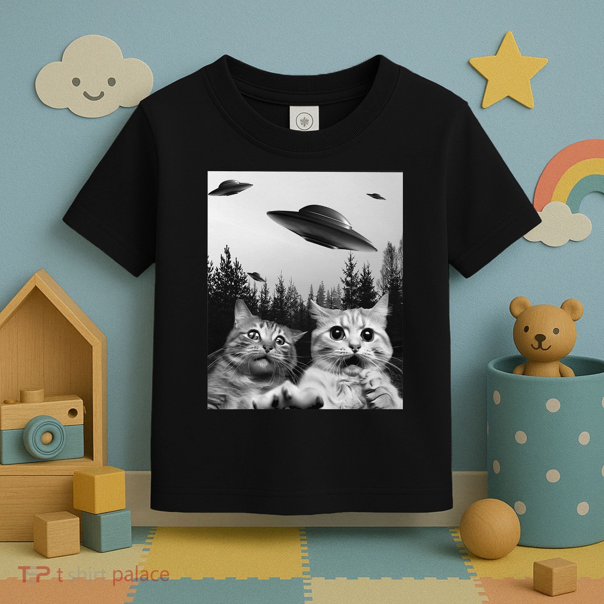 Funny Cat Selfie with UFOs Toddler T-Shirt