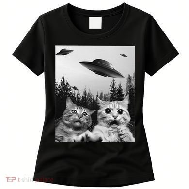 Funny Cat Selfie with UFOs Women's T-Shirt