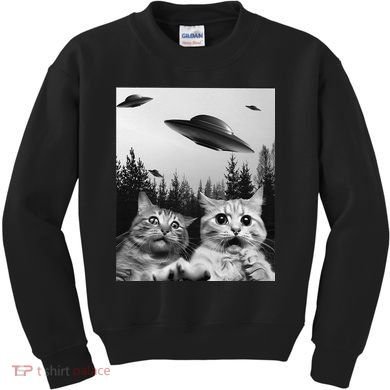 Funny Cat Selfie with UFOs Kids Sweatshirt