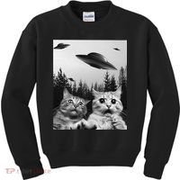 Funny Cat Selfie with UFOs Kids Sweatshirt thumb 0