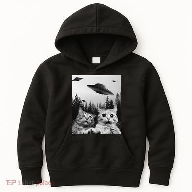 Funny Cat Selfie with UFOs Kids Hoodie