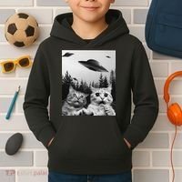 Funny Cat Selfie with UFOs Kids Hoodie thumb 2