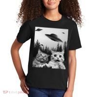 Funny Cat Selfie with UFOs Kids T-Shirt thumb 2