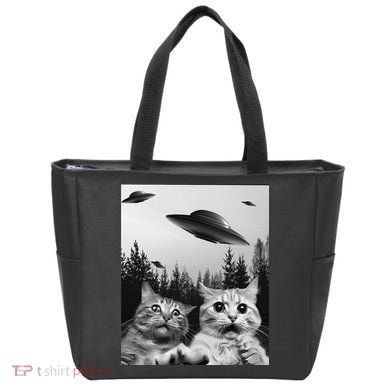 Funny Cat Selfie with UFOs Tote Bag