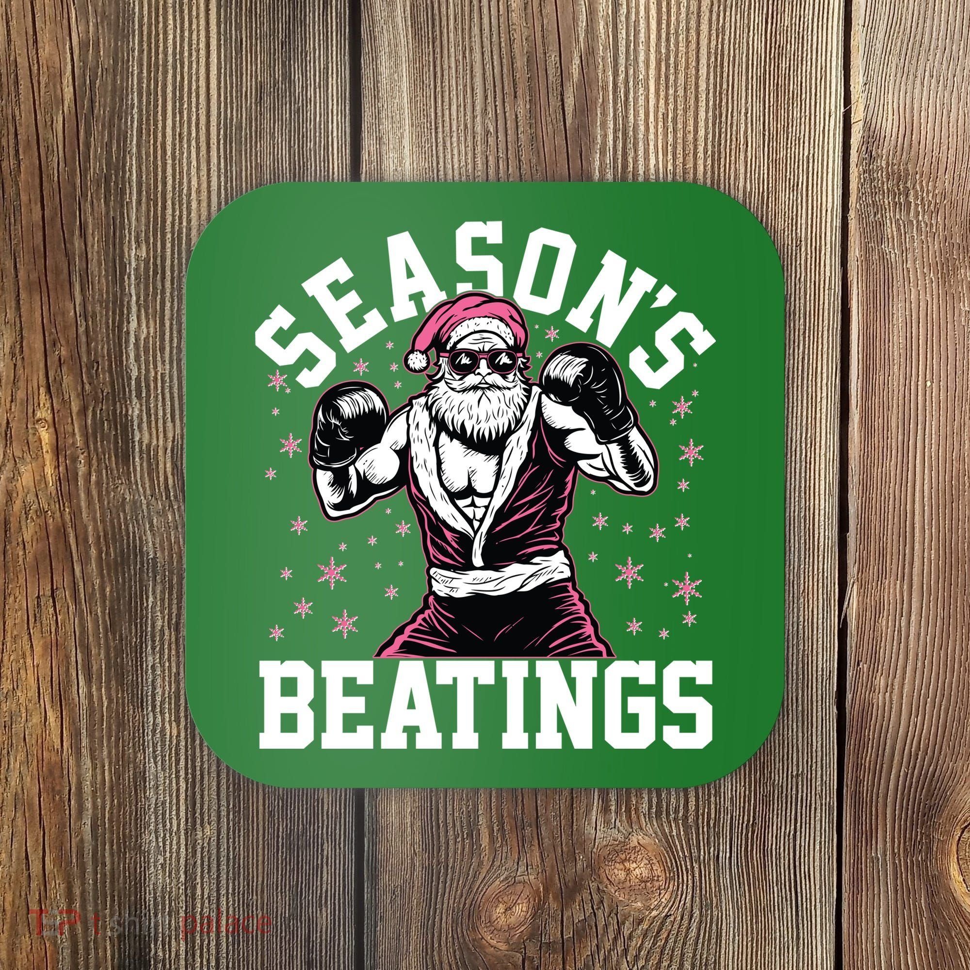 Funny Christmas Seasons Beatings Mma Boxing Santa Claus Coaster