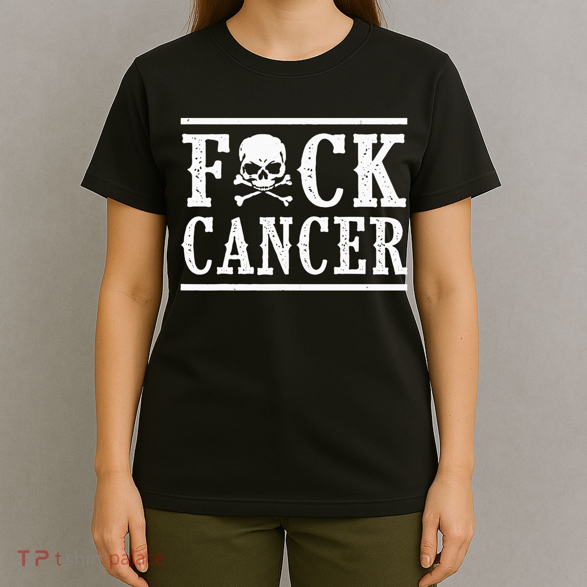 Fuck Cancer Skull and Crossbones Skeleton Breast Cancer T-Shirt