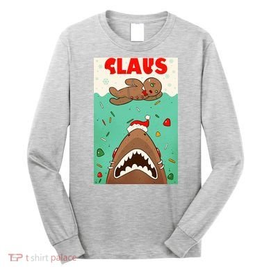 Funny Christmas Santa Claus Shark Attack Gingerbread Man Long Sleeve Shirt