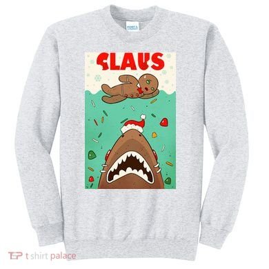 Funny Christmas Santa Claus Shark Attack Gingerbread Man Sweatshirt