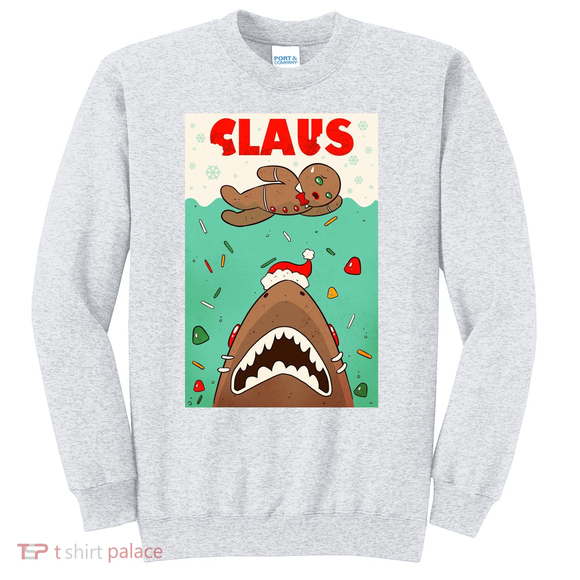 Funny Christmas Santa Claus Shark Attack Gingerbread Man Sweatshirt