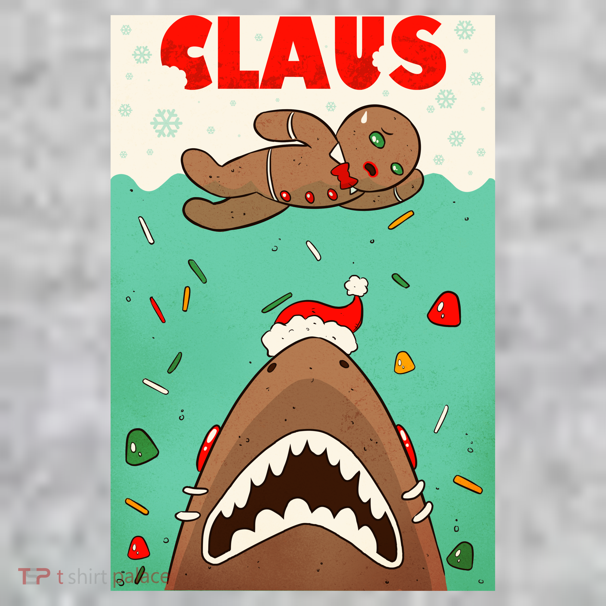 Funny Christmas Santa Claus Shark Attack Gingerbread Man Sweatshirt