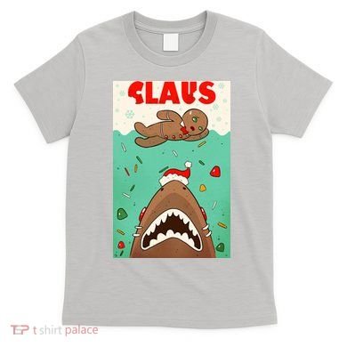 Funny Christmas Santa Claus Shark Attack Gingerbread Man T-Shirt