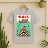 Funny Christmas Santa Claus Shark Attack Gingerbread Man T-Shirt thumb 2