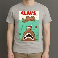 Funny Christmas Santa Claus Shark Attack Gingerbread Man T-Shirt thumb 3