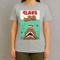 Funny Christmas Santa Claus Shark Attack Gingerbread Man T-Shirt thumb 4