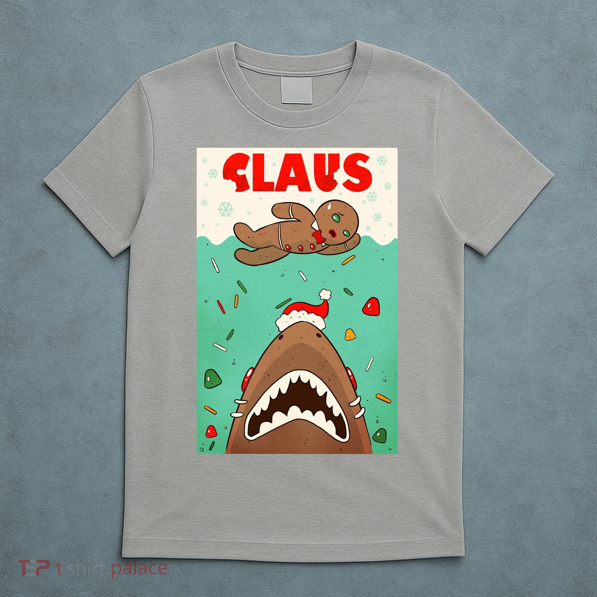Funny Christmas Santa Claus Shark Attack Gingerbread Man T-Shirt