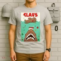 Funny Christmas Santa Claus Shark Attack Gingerbread Man T-Shirt thumb 6