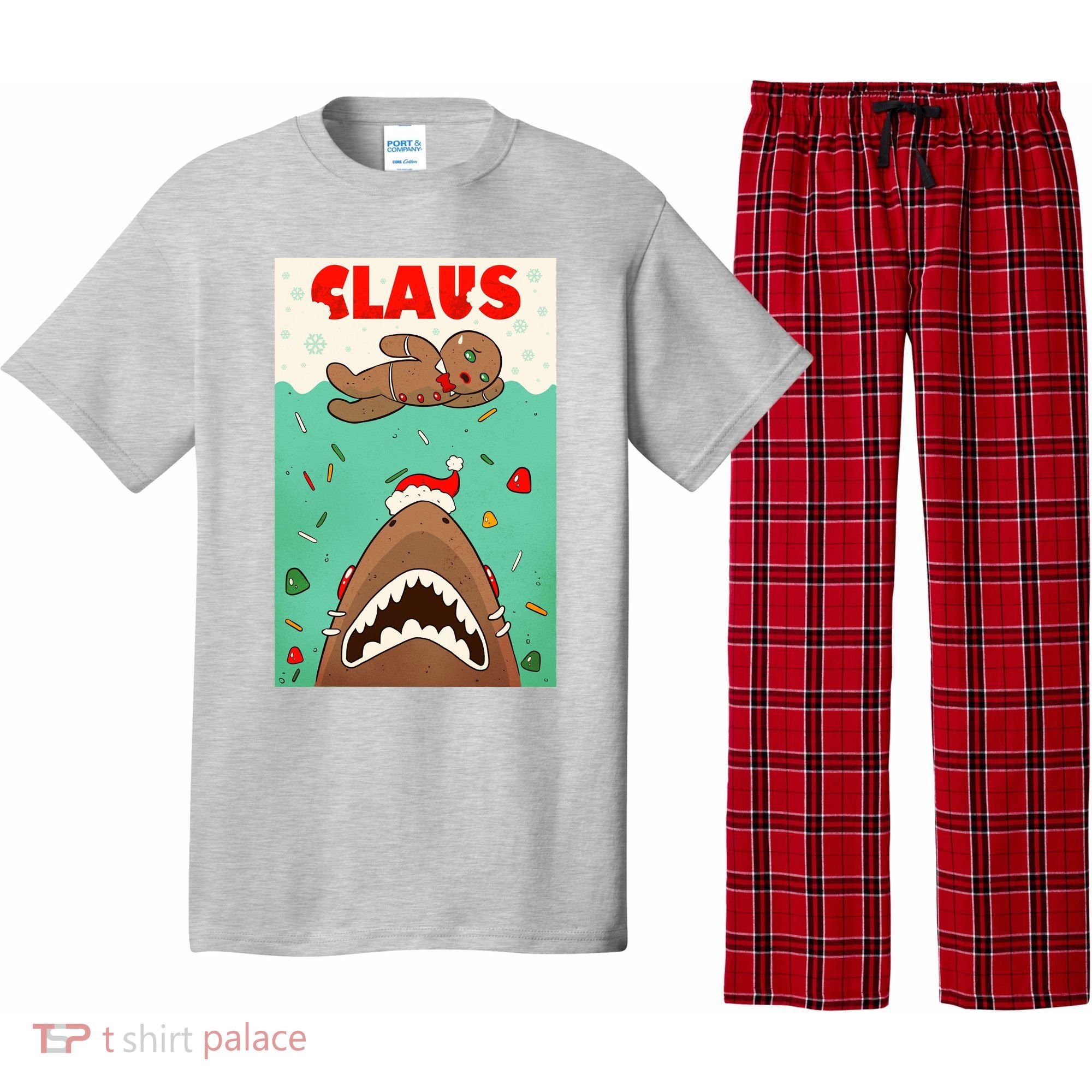 Funny Christmas Santa Claus Shark Attack Gingerbread Man Pajama Set