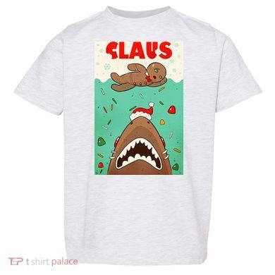 Funny Christmas Santa Claus Shark Attack Gingerbread Man Toddler T-Shirt