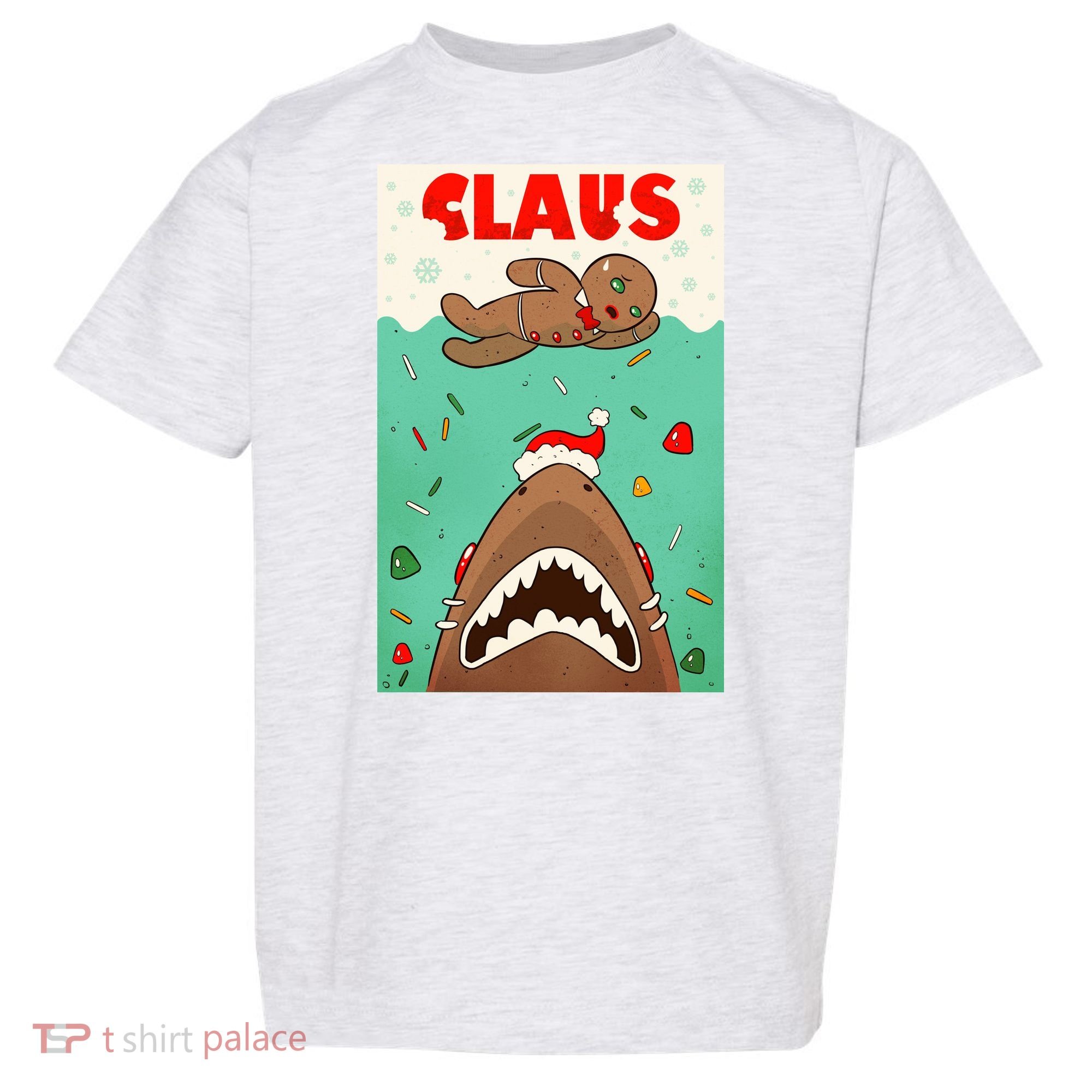 Funny Christmas Santa Claus Shark Attack Gingerbread Man Toddler T-Shirt
