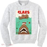 Funny Christmas Santa Claus Shark Attack Gingerbread Man Kids Sweatshirt thumb 0