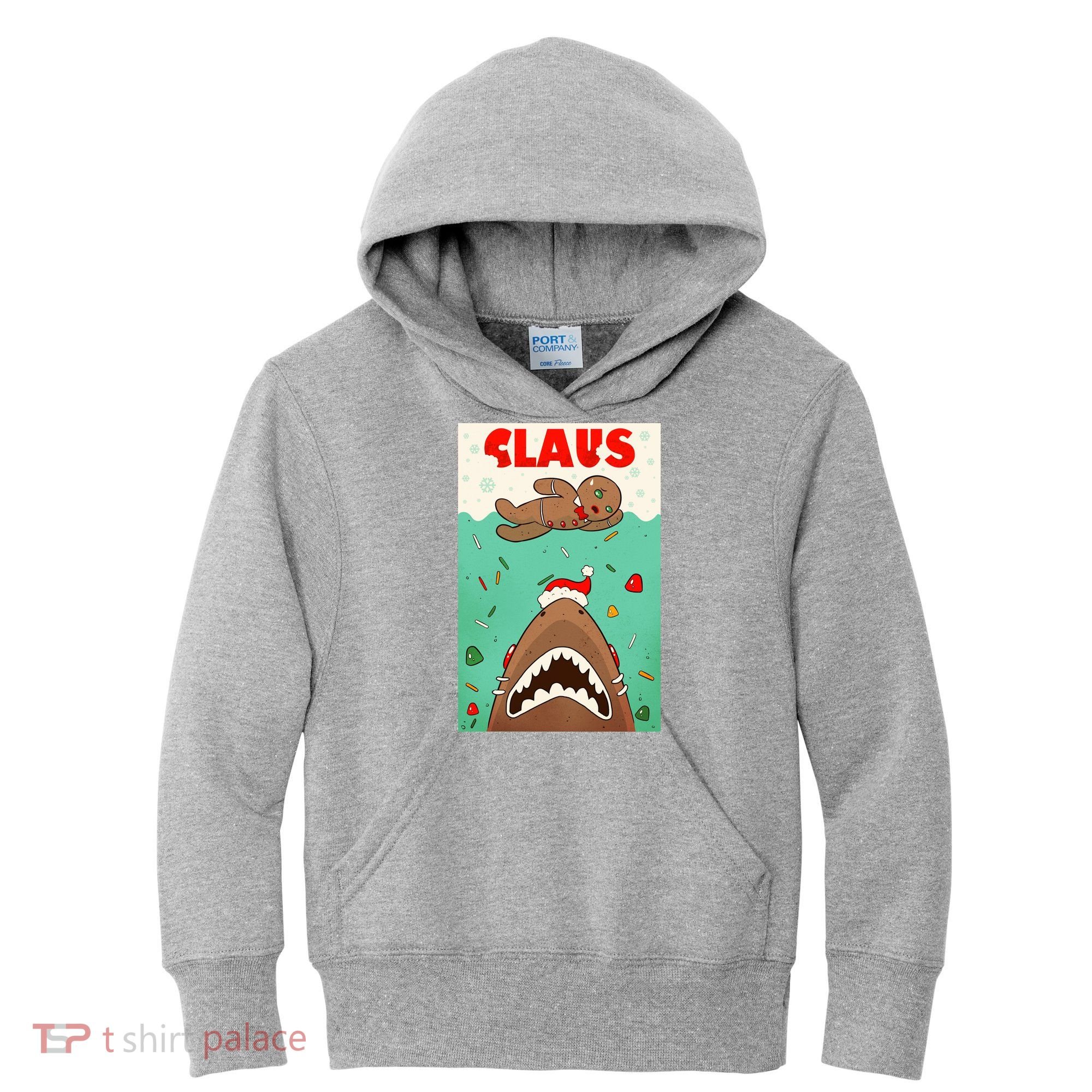 Funny Christmas Santa Claus Shark Attack Gingerbread Man Kids Hoodie