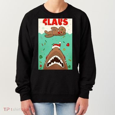 Funny Christmas Santa Claus Shark Attack Gingerbread Man Women's Sweatshirt