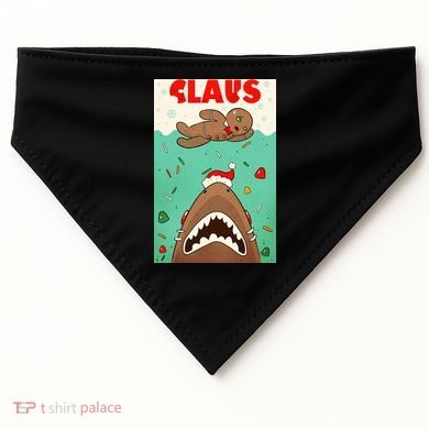 Funny Christmas Santa Claus Shark Attack Gingerbread Man USA-Made Doggie Bandana