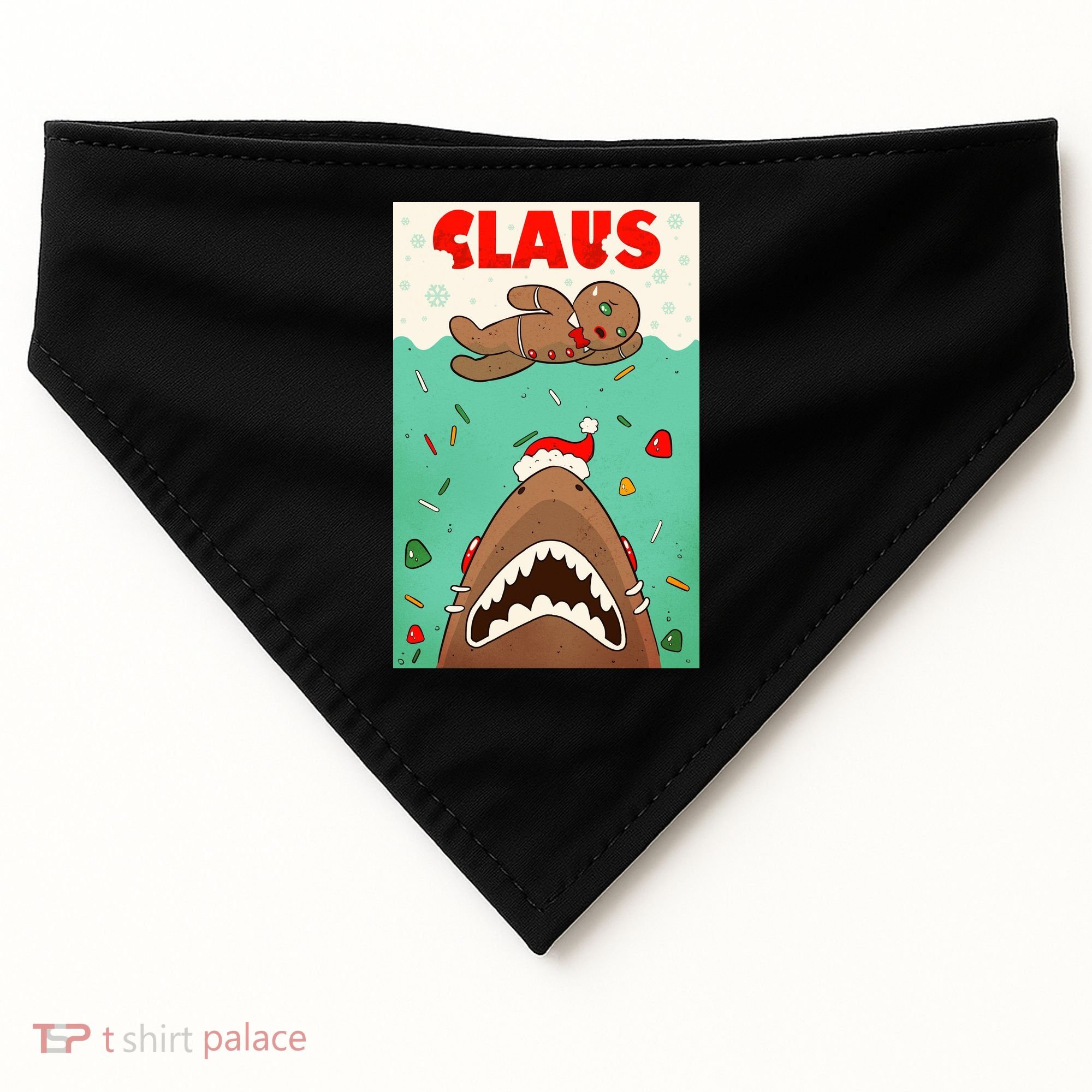 Funny Christmas Santa Claus Shark Attack Gingerbread Man USA-Made Doggie Bandana