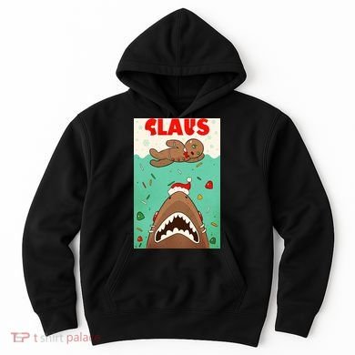 Funny Christmas Santa Claus Shark Attack Gingerbread Man Hoodie