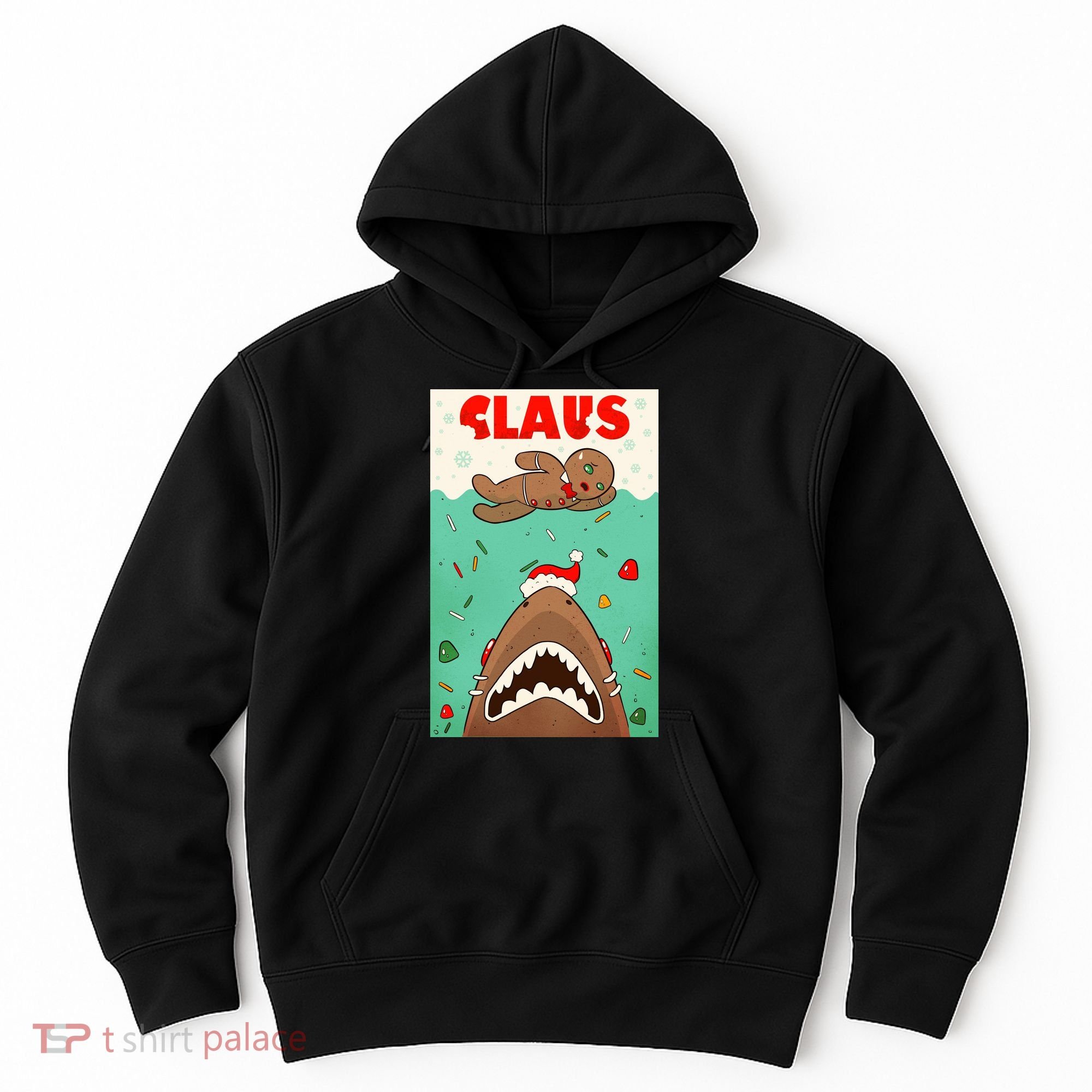 Funny Christmas Santa Claus Shark Attack Gingerbread Man Hoodie