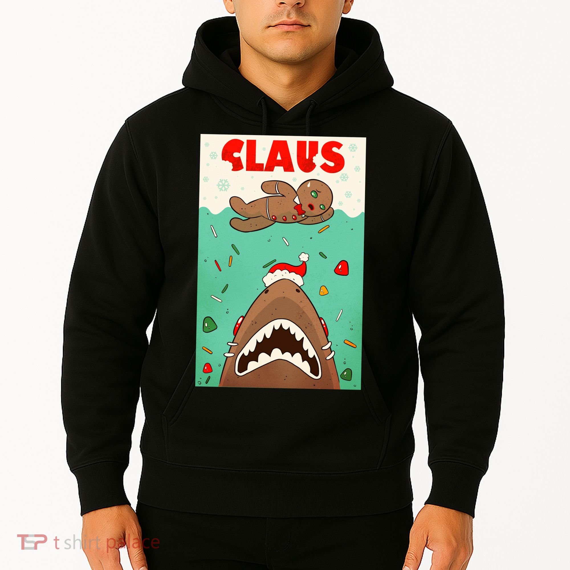 Funny Christmas Santa Claus Shark Attack Gingerbread Man Hoodie