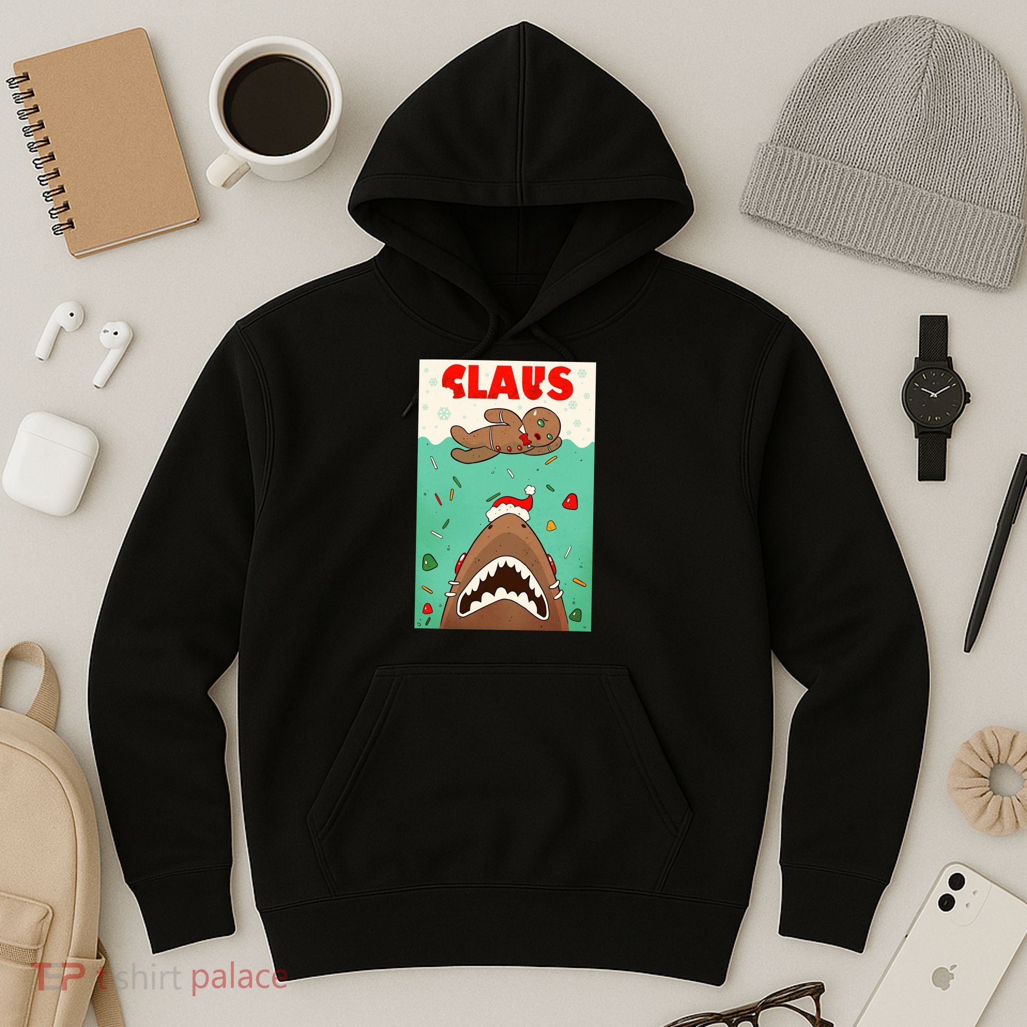 Funny Christmas Santa Claus Shark Attack Gingerbread Man Hoodie
