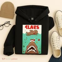 Funny Christmas Santa Claus Shark Attack Gingerbread Man Hoodie thumb 4