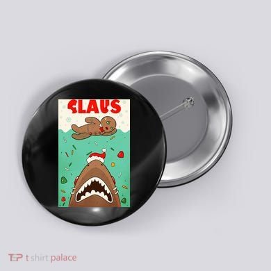 Funny Christmas Santa Claus Shark Attack Gingerbread Man Button