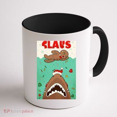 Funny Christmas Santa Claus Shark Attack Gingerbread Man Coffee Mug back