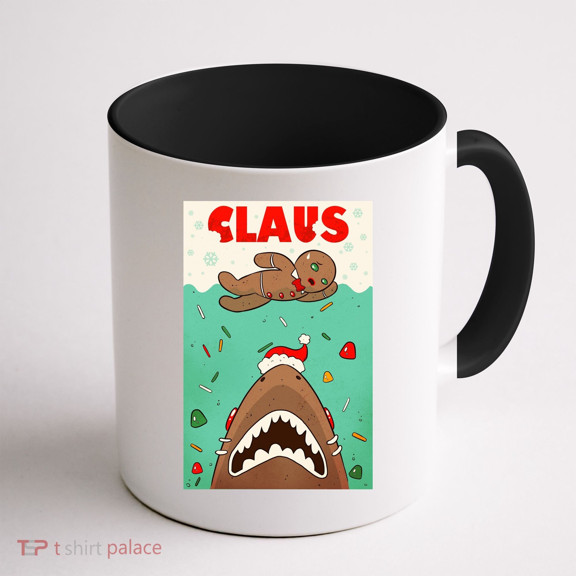 Funny Christmas Santa Claus Shark Attack Gingerbread Man Coffee Mug