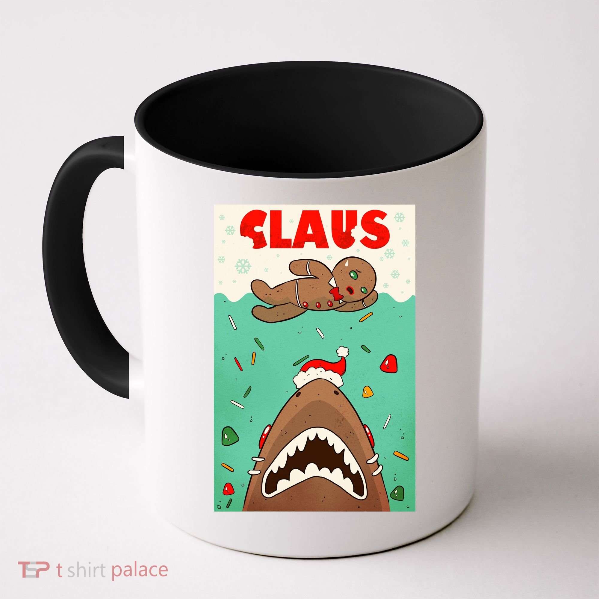 Funny Christmas Santa Claus Shark Attack Gingerbread Man Coffee Mug