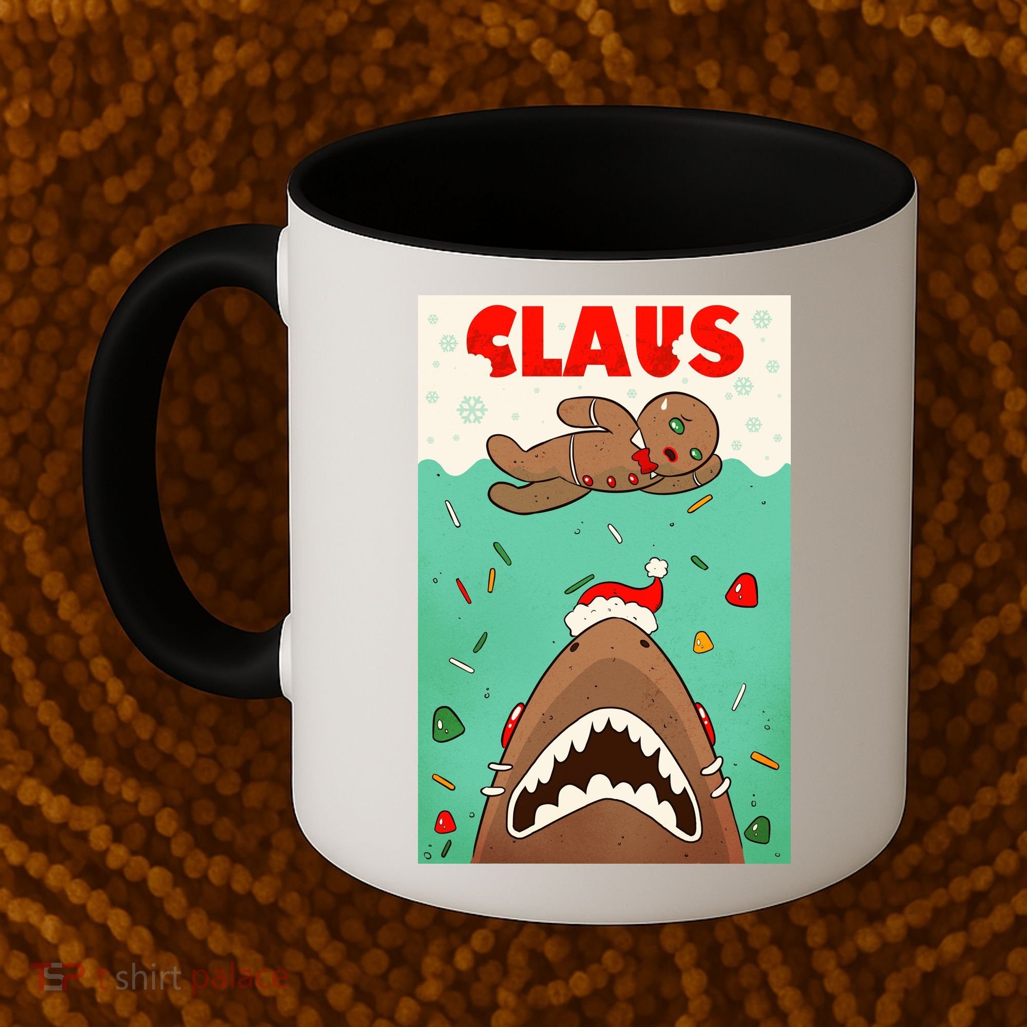 Funny Christmas Santa Claus Shark Attack Gingerbread Man Coffee Mug
