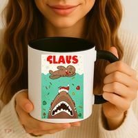 Funny Christmas Santa Claus Shark Attack Gingerbread Man Coffee Mug thumb 3