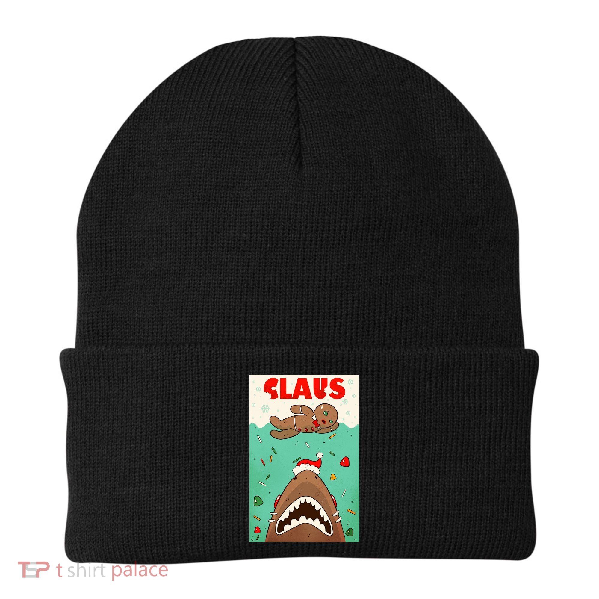 Funny Christmas Santa Claus Shark Attack Gingerbread Man Beanie
