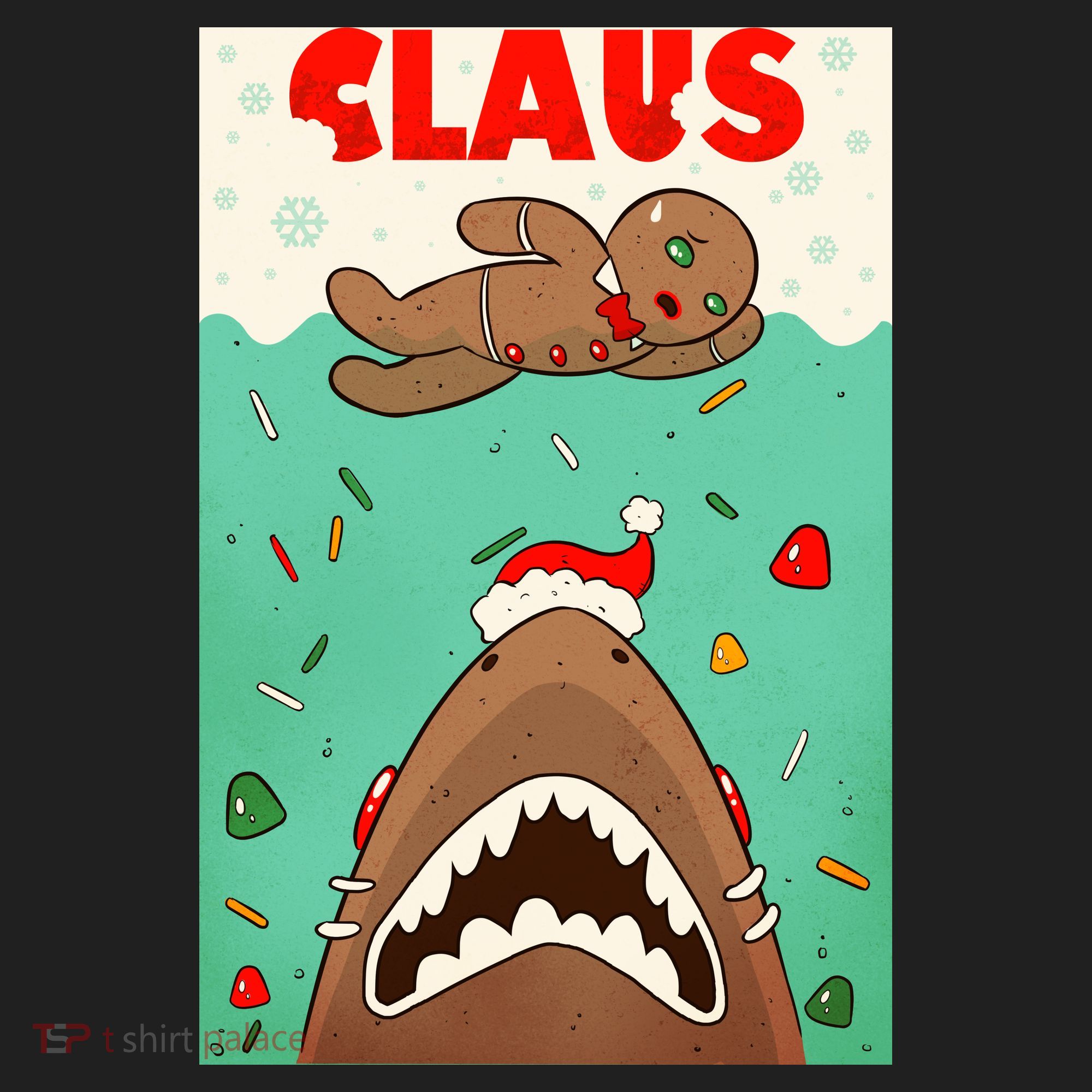 Funny Christmas Santa Claus Shark Attack Gingerbread Man Beanie