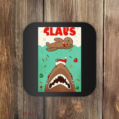 Funny Christmas Santa Claus Shark Attack Gingerbread Man Coaster