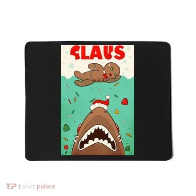 Funny Christmas Santa Claus Shark Attack Gingerbread Man Mousepad