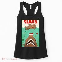 Funny Christmas Santa Claus Shark Attack Gingerbread Man Women's Tank Top thumb 0