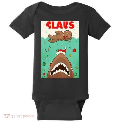 Funny Christmas Santa Claus Shark Attack Gingerbread Man Baby Bodysuit