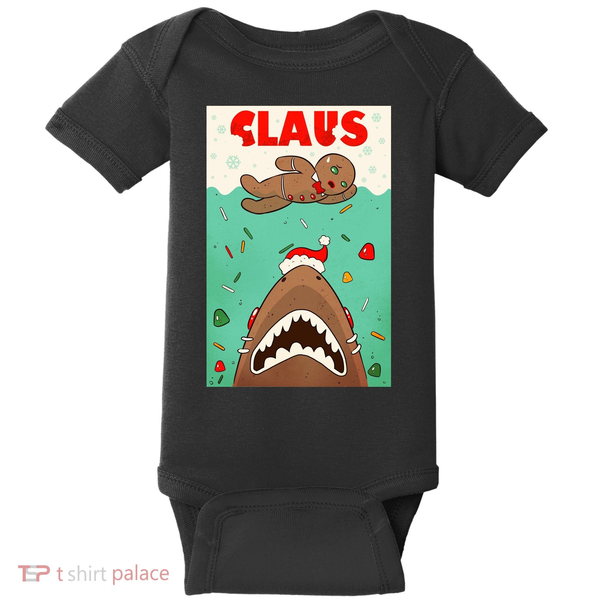 Funny Christmas Santa Claus Shark Attack Gingerbread Man Baby Bodysuit