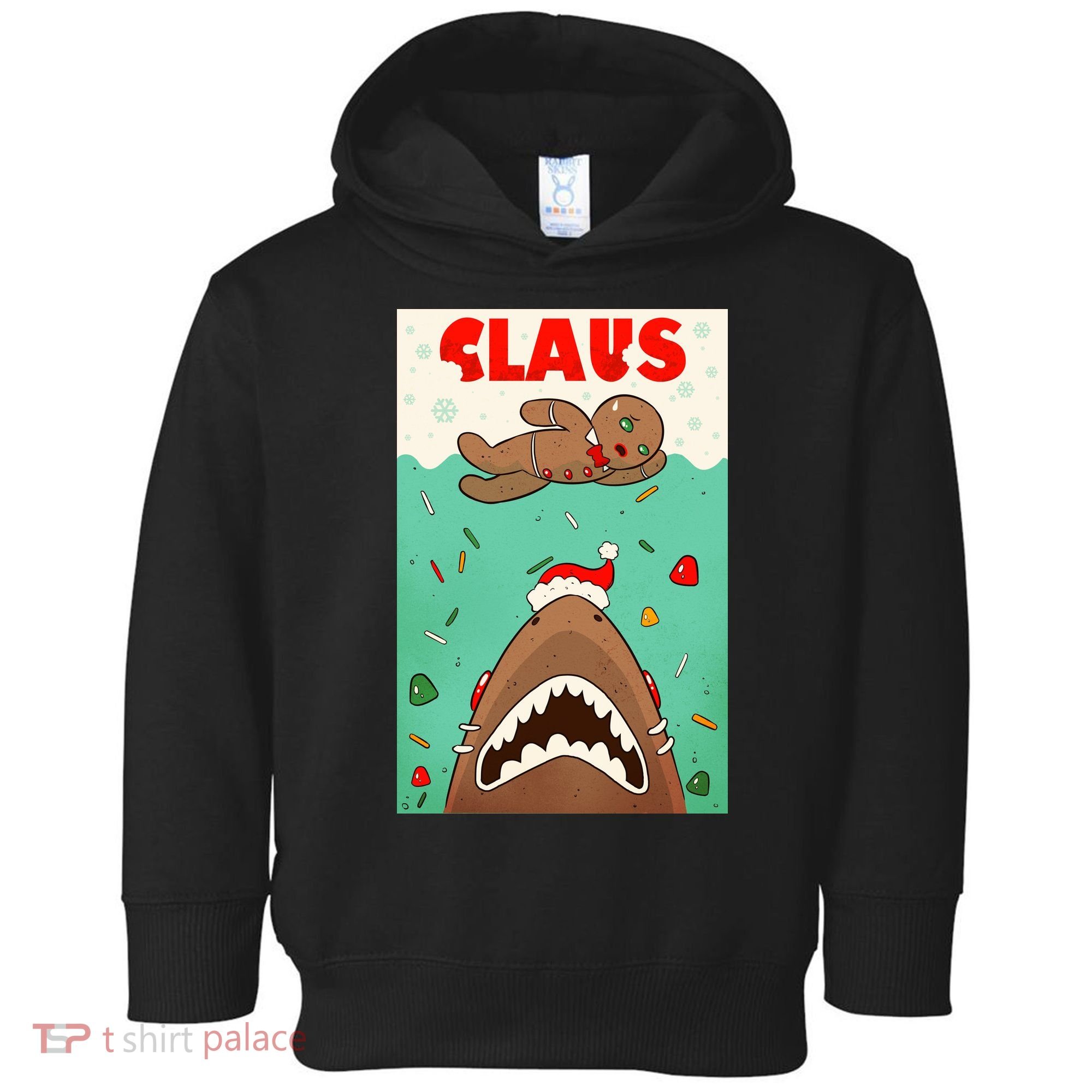 Funny Christmas Santa Claus Shark Attack Gingerbread Man Toddler Hoodie