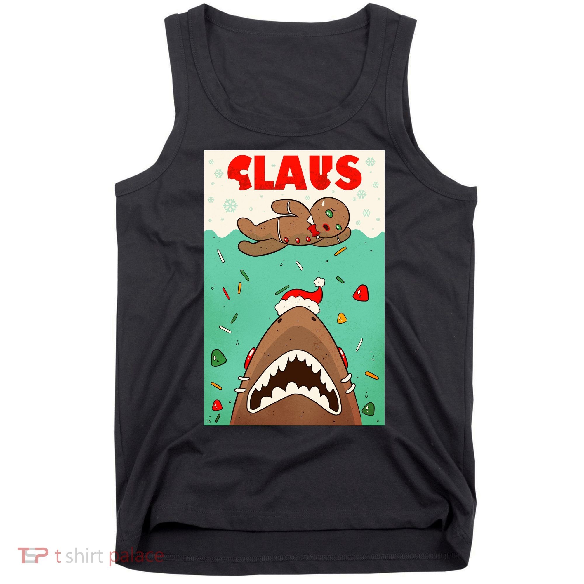 Funny Christmas Santa Claus Shark Attack Gingerbread Man Tank Top